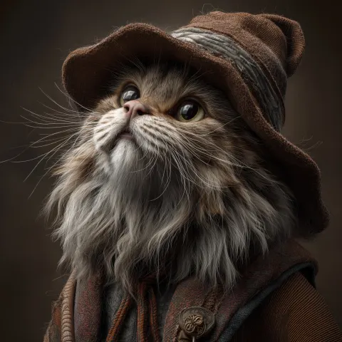 Merlin the wizard as an old cat