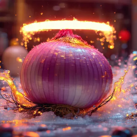 Haloed Onion Glowing in Neo Tokyo Streets