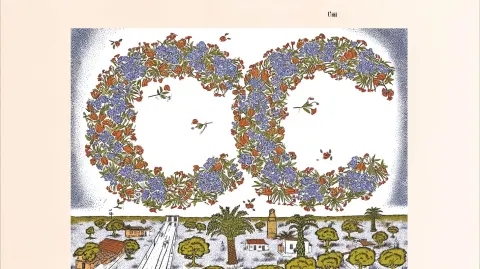 The three English letters "C" formed by flowers