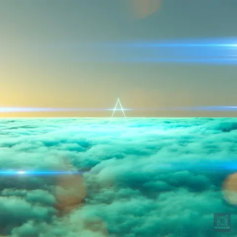 A cinematic panoramic 8k shot of a divine "Aether" world. A vast