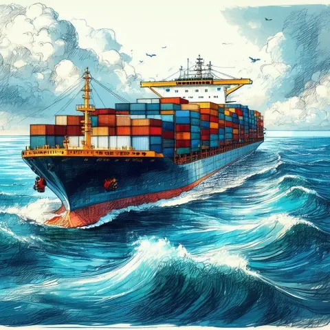 Hand Drawn Cargo Ship Crossing Animated Seas