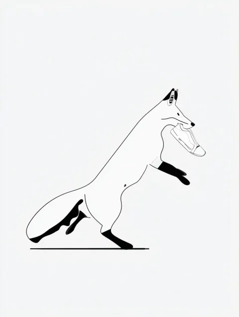 Fox , run , side view , black and white , modern illustration