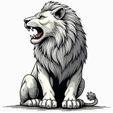 Iconic Stone Lion in Bold Manga Linework
