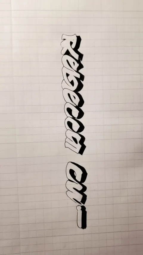 " Rebecca Cui " written vertically in a super cool font