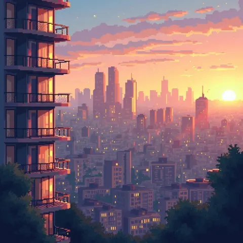 Eight Bit Apartment Windows at Golden Hour