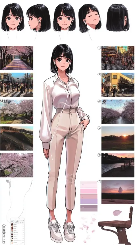 Music Video Character Sheet, Japanese Spring