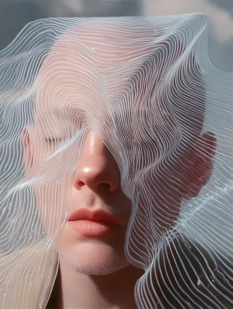 SURREAL PLASTIC PORTRAIT OF A MANS FACE