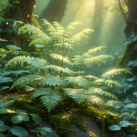 Enchanted Adiantum Fern Glowing in Mystic Forest