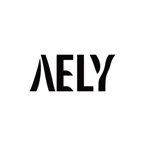 AELY experimental wordmark logo, custom distorted lettering, modern cosmetic brand