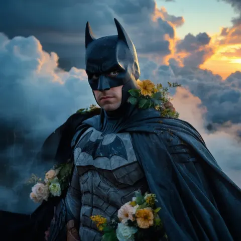 Harry Potter as Batman at Floral Sunset