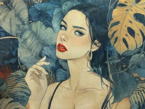 Female Portrait With Plants Botanic