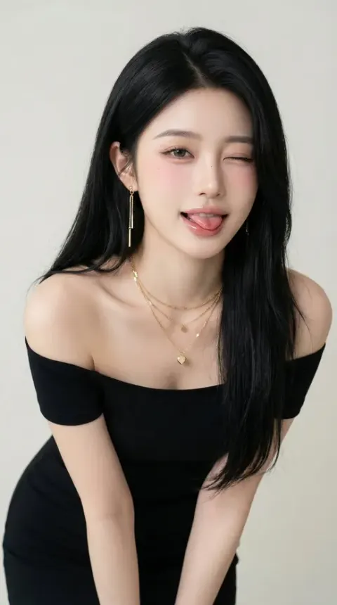 Playful Black Dress Flirty Portrait
