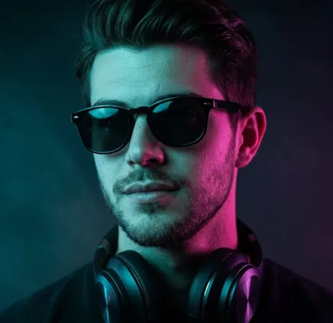 Neon Headphone Portrait