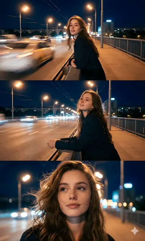 Urban Night Bridge Triptych