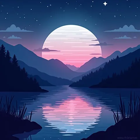 Vector Moonrise Over a Mirror Still Lake
