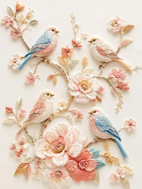 Relief Embroidered Bird