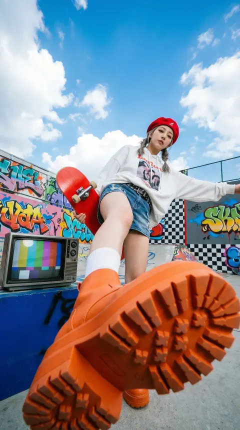 Skateboard Girl Extreme Low Angle