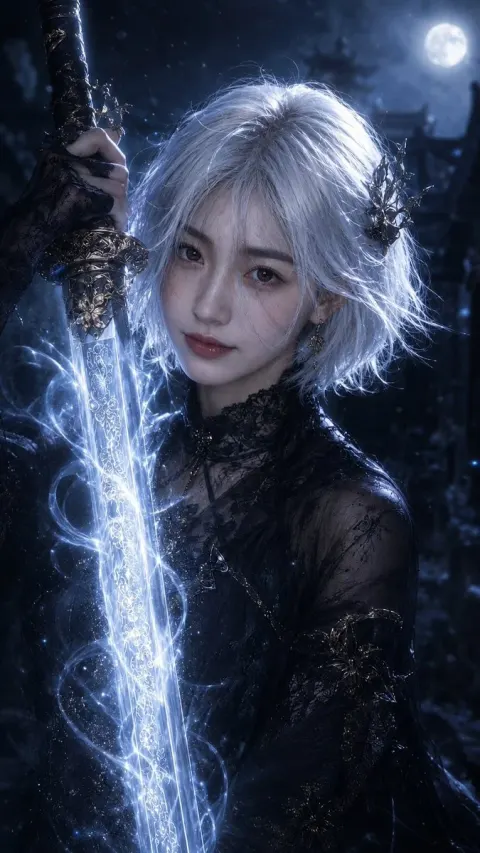 Moonlit Dark Fantasy Sword Maiden