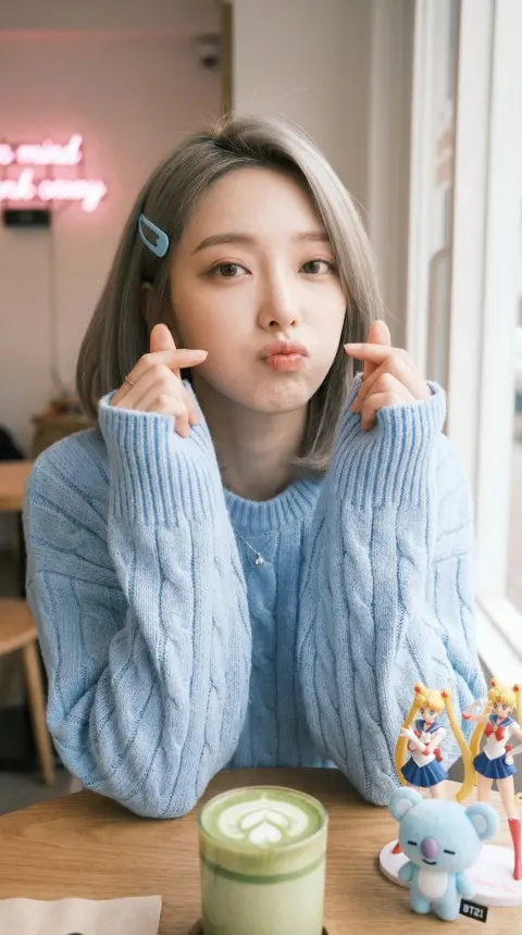 Kawaii Cafe Finger Heart Selfie