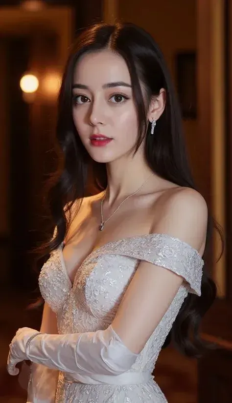 Woman in White Off-Shoulder Lace Wedding Dress