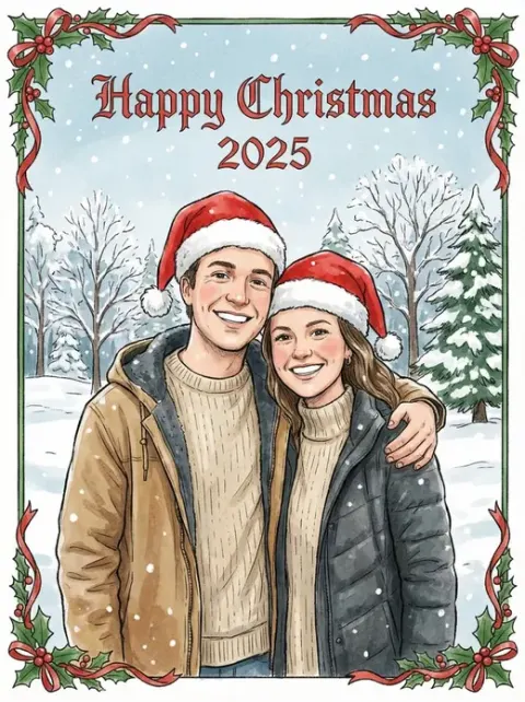 Christmas Card with Christmas Scene