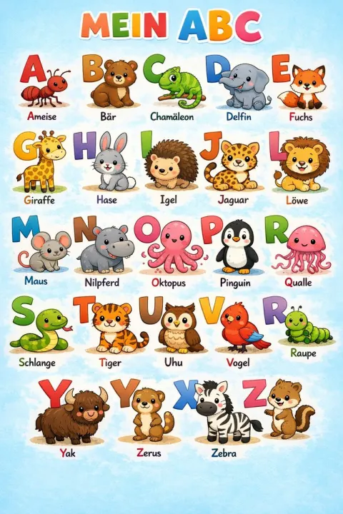 German alphabet poster for children