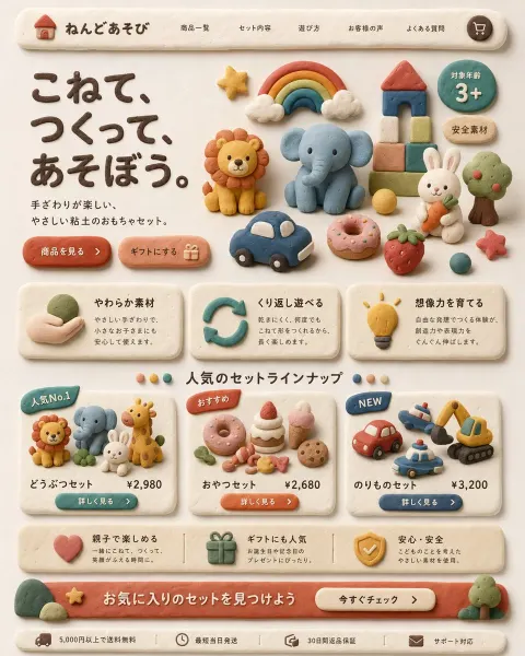 Clay Toy Landing Page UI