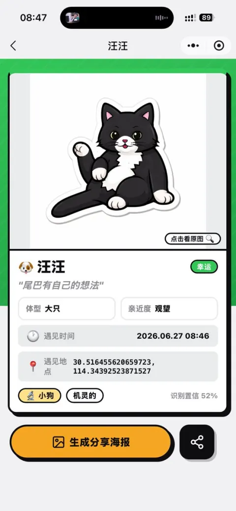 Cat Recognition Result Screen