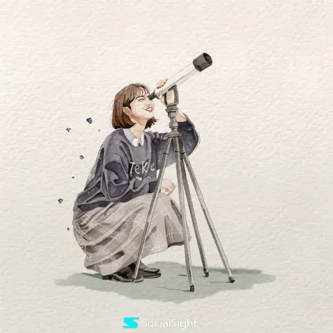 Watercolor Illustration of Woman with Telescope