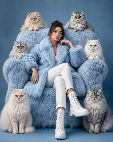Luxury Fashion Editorial with Persian Cats