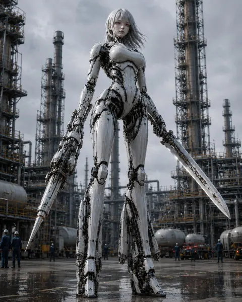 Giant Weaponized Robot in Refinery