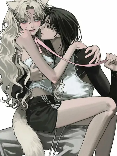 Romantic Catgirl Couple Illustration