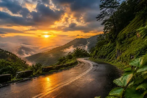 Breathtaking Mountain Road Sunset