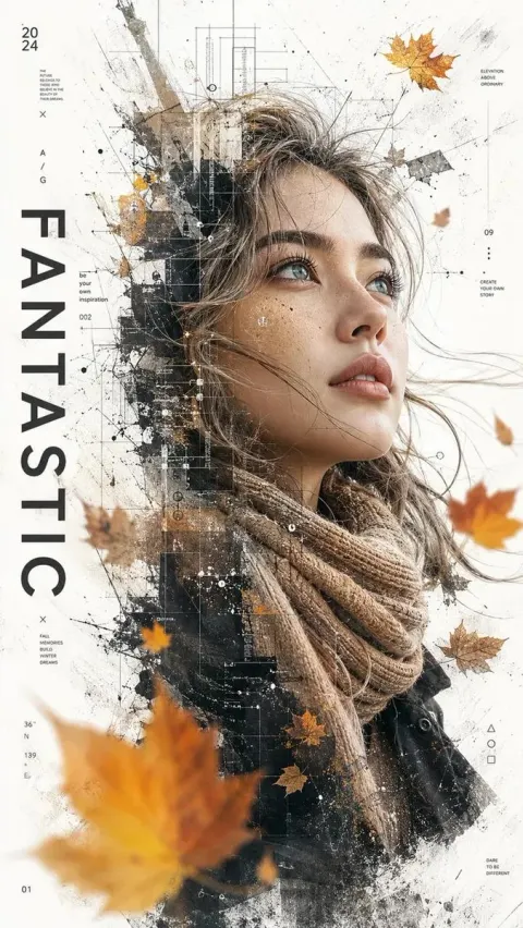 Double Exposure Autumn Leaves Portrait