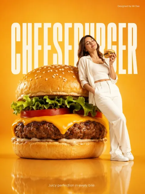 Minimalist Giant Cheeseburger Ad Concept