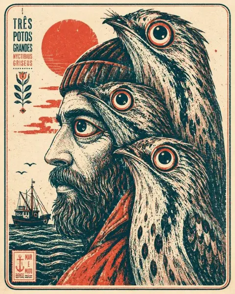 Graphic Screen-Print Human-Animal Illustration