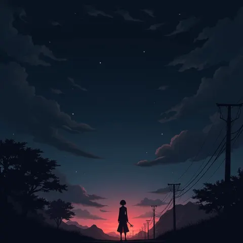 Dark Anime Silhouettes in Moody Gradient Glow