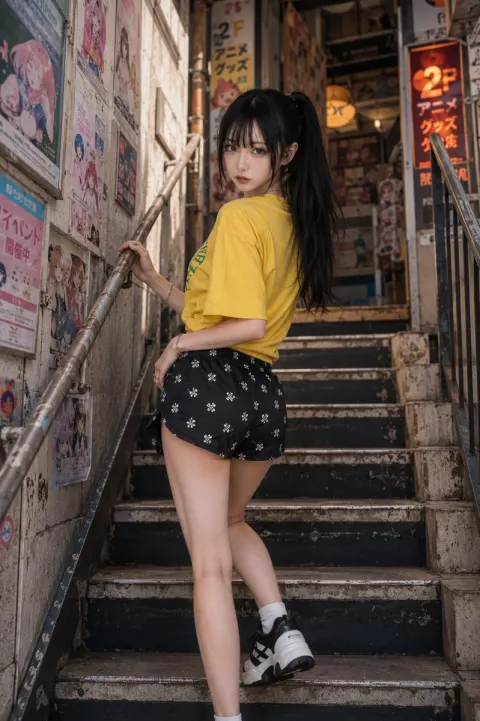 Photorealistic Fashion Editorial on Urban Stairs