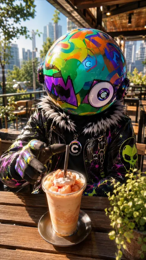 Graffiti Sphere Alien at Café