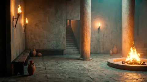 Ancient Firelit Stone Hall