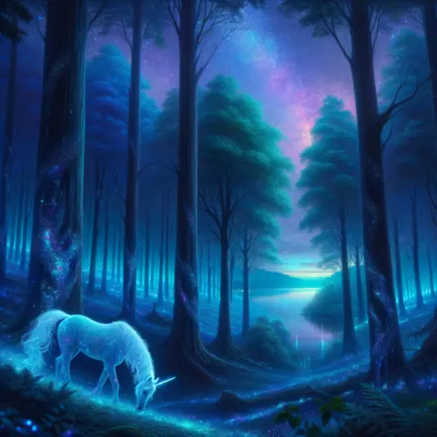 Glowing Bioluminescent Enchanted Forest Scene