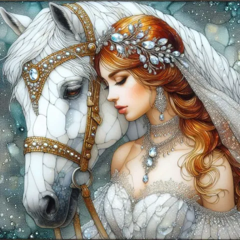 Serene Woman with Horse Sparkly Glass