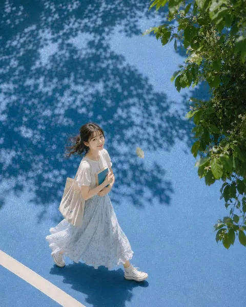 Summer Walk with Blue Pavement