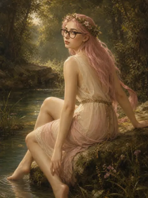 Bouguereau Nymph With Pink Hair