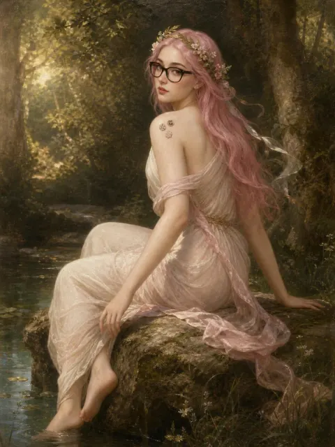 Pink-Haired Bouguereau Forest Nymph