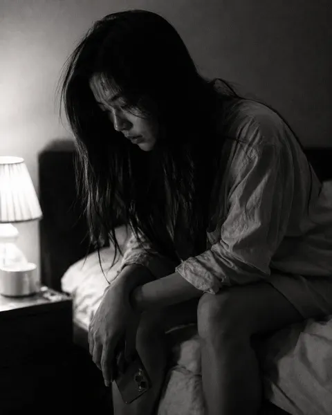 Candid Black and White Bedroom Portrait