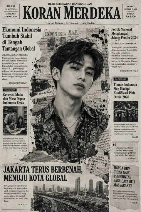 Indonesian Woman Newspaper Collage Portrait