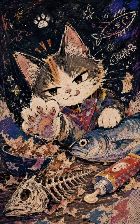 Chalkboard Cat Fish Feast
