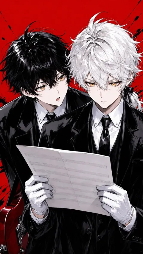 Anime Rock Duo with Guitar and Sheet Music
