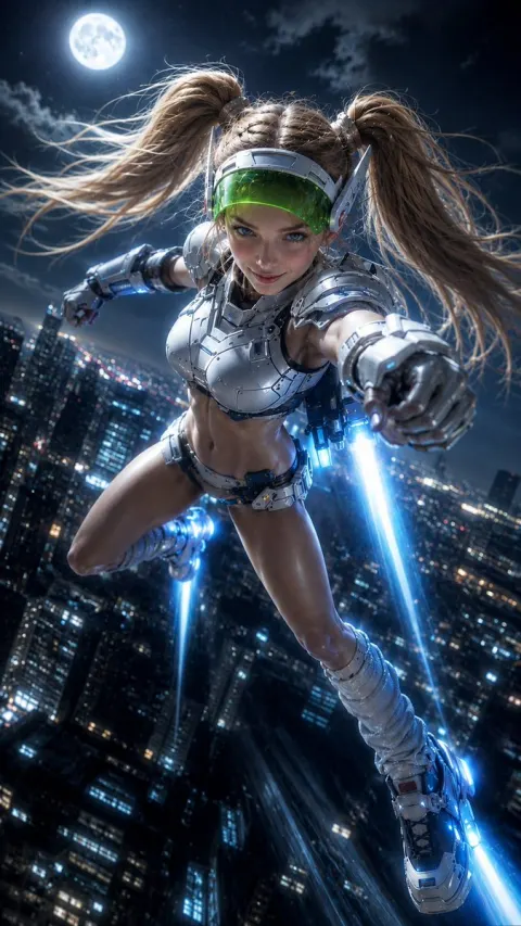 Moonlit Cyber Super Heroine Flight